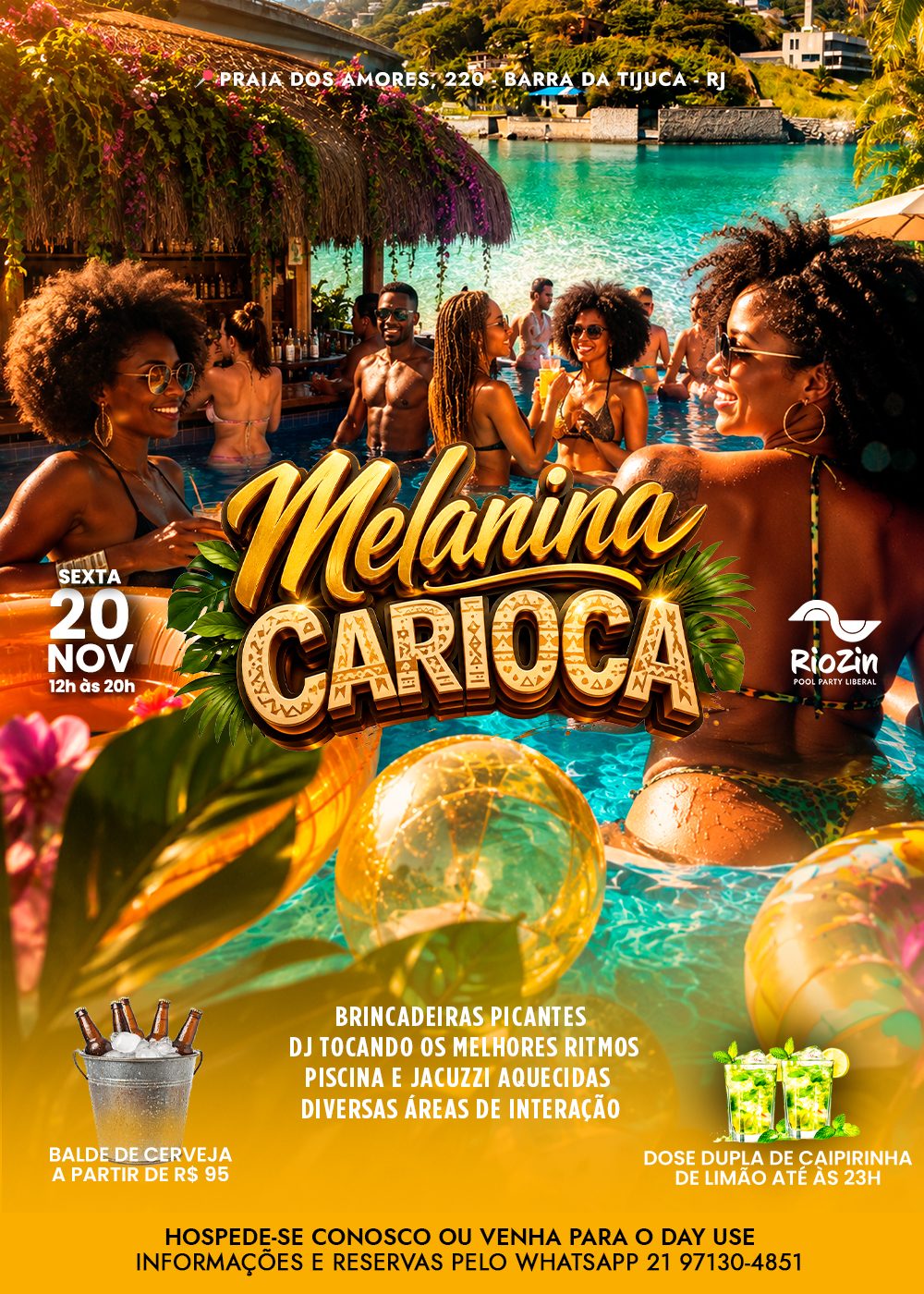 Flyer de Pool Party Melanina Carioca